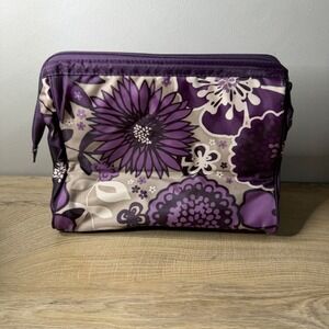 Thirty One Glamour‎ Case Purple Floral Toiletry Cosmetic Bag Travel Organizer